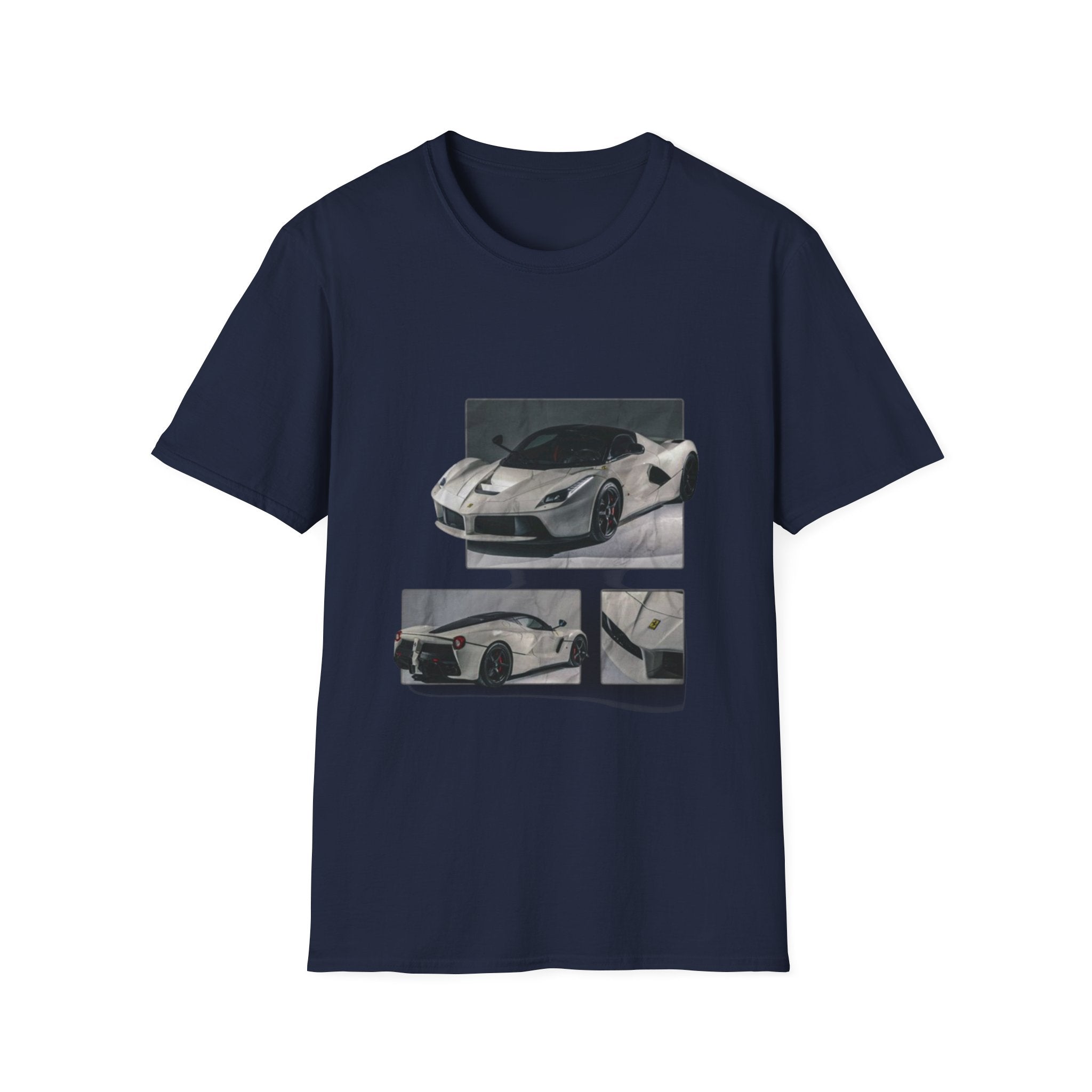 Sports Car Photo T-Shirt — White Supercar Collage Tee