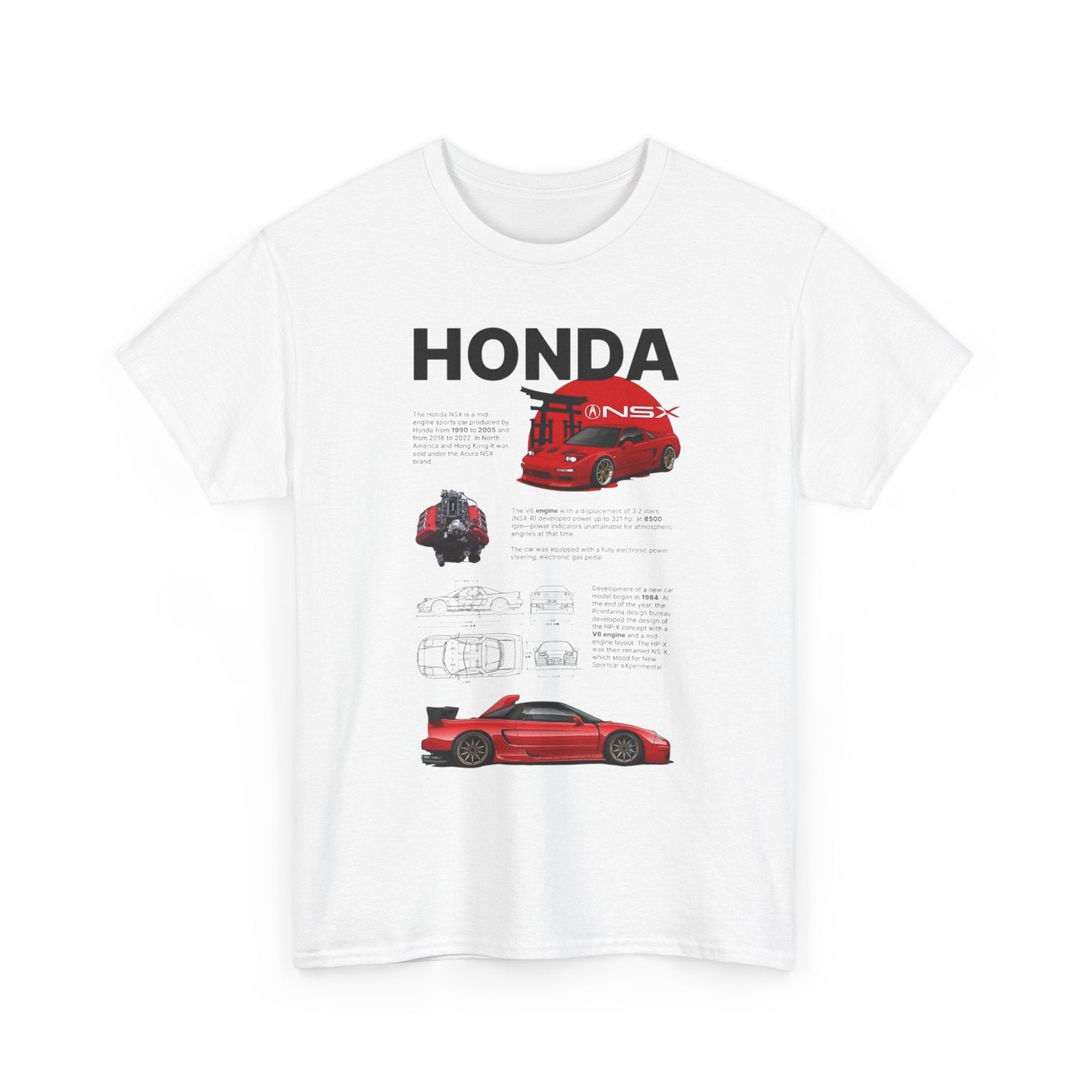 Honda NSX Blueprint Tee — Red Sports Car Diagram T-Shirt