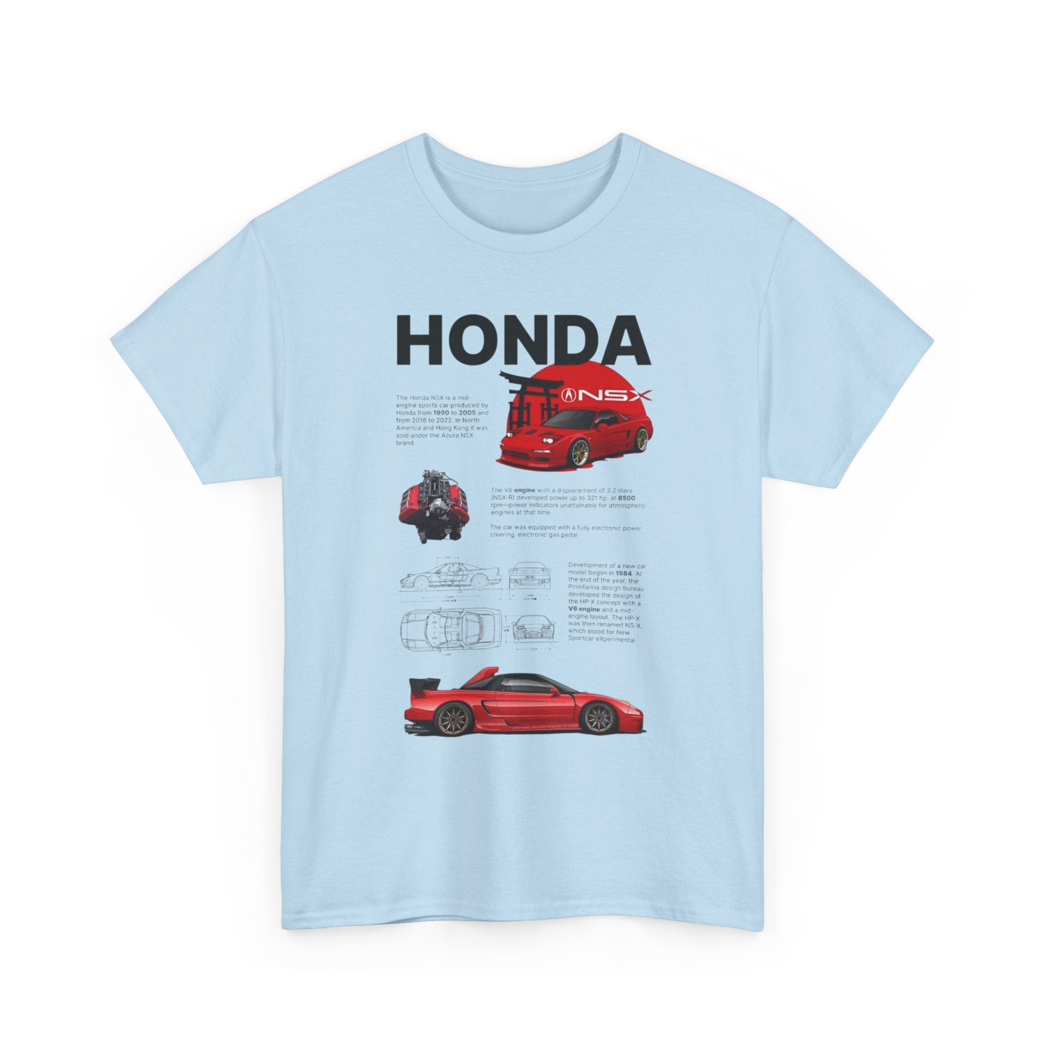 Honda NSX Blueprint Tee — Red Sports Car Diagram T-Shirt