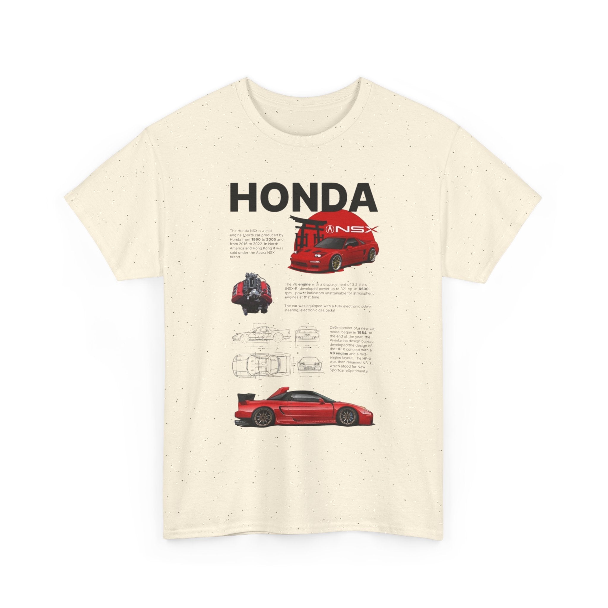 Honda NSX Blueprint Tee — Red Sports Car Diagram T-Shirt