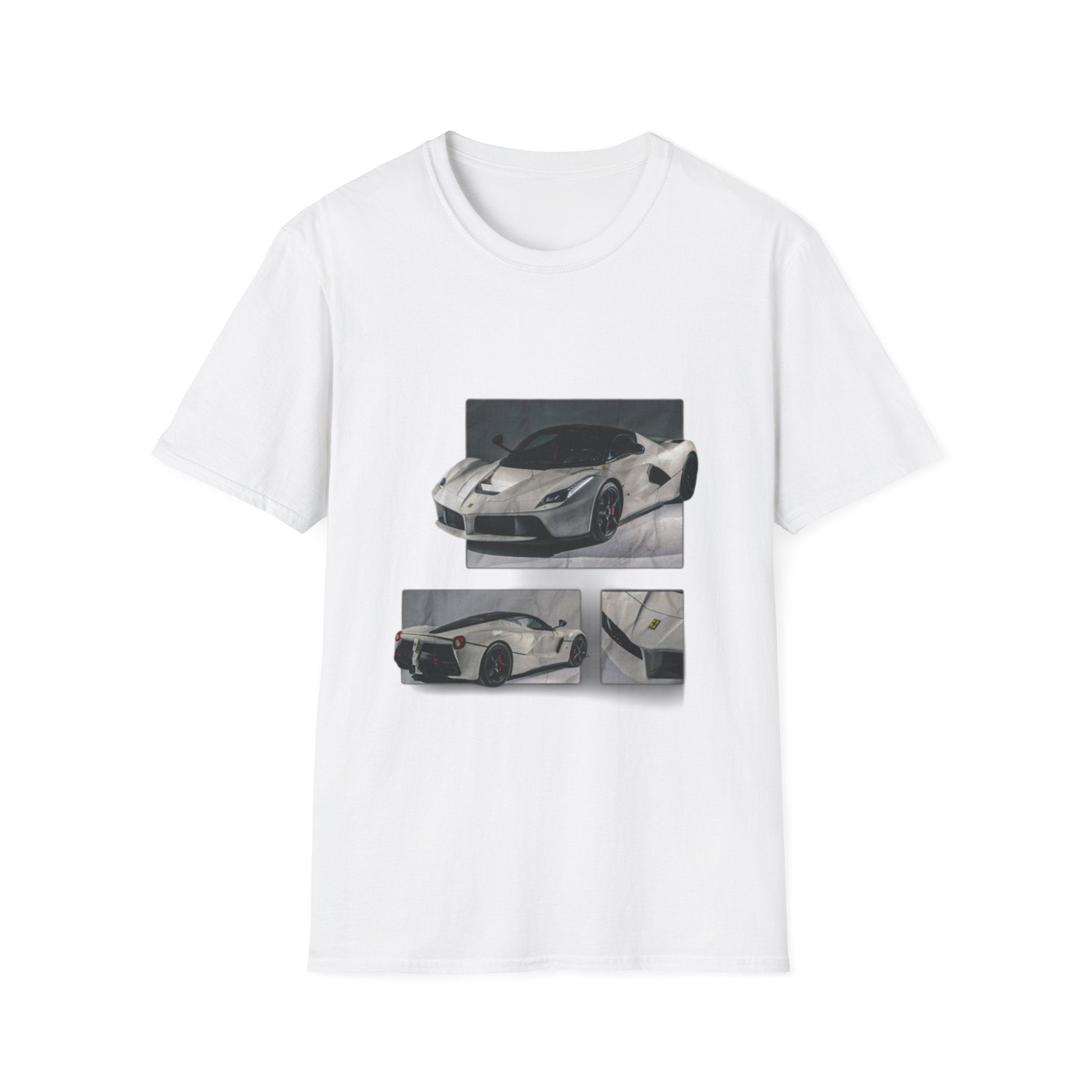 Sports Car Photo T-Shirt — White Supercar Collage Tee